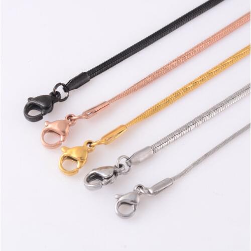 Wholesale 1mm/2mm Flat Chain Gold/Steel/Black/Rose Stainless Steel Necklace for Vintage Chain Women And Man Jewelry