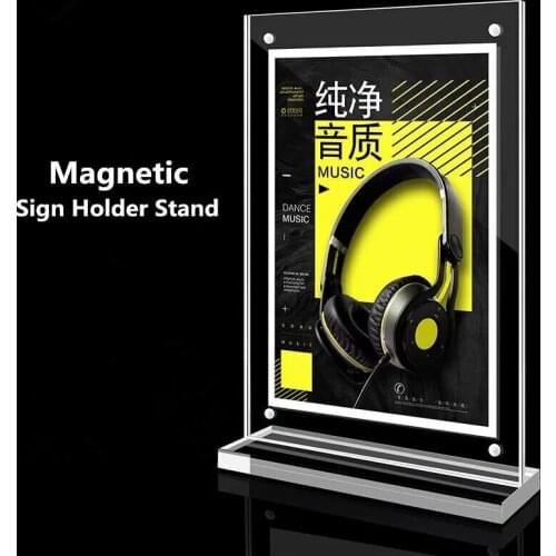 A4 Clear Acrylic Sign Holder Magnet Picture Photo Display Frame Ad Frame Tabletop Display Stand For Mobile Store Use
