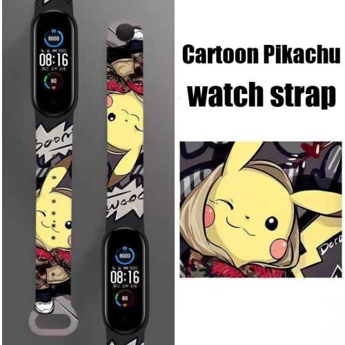 Pokemon Suitable for Mi Band 3/4/5/6 wristband version strap Cute Pikachu Printing Silicone sports watch replacement wristband