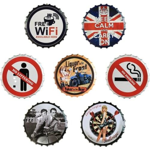 Retro Tin Metal Beer Bottle Caps Sign Poster Plaque Wall Decorations Bar Pub Club Home Decor Fridge Sticker