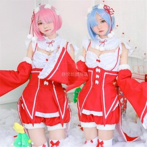 Ram Rem Christmas Cosplay Outfit Japanese Anime Re:Lofe in a Different World from Zero Maid Dress Cosplay Uniform Vestidos