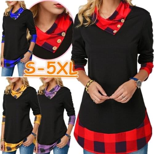 Long Sleeve Shirts Women Fashion Casual Color Matching Lattices Loose Shirt Ladies Office Plaid Long Sleeve Shirts Plus Size