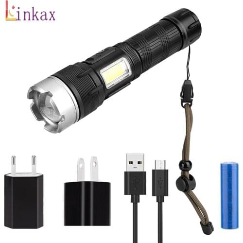 P70 most powerful flashlight zoomable 5 modes USB rechargeable LED flashlight 18650 battery ABS material best outdoor camping