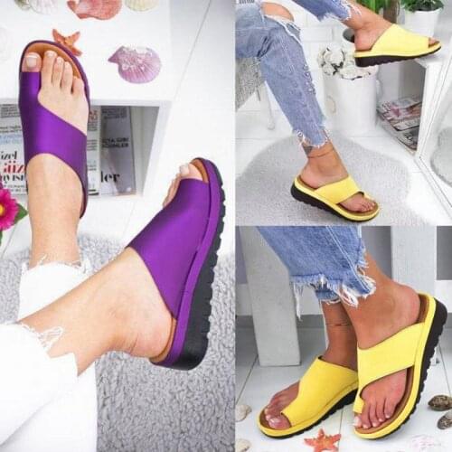 Women PU Leather Shoes Comfy Platform Flat Sole Ladies Casual Soft Big Toe Foot Correction Sandal Orthopedic Bunion Corrector