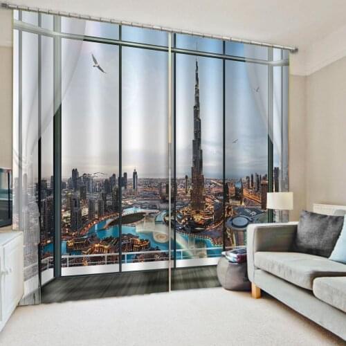 Beautiful Photo Fashion Customized 3D Curtains city building curtains 3D Window Curtains For Living Room Bedroom