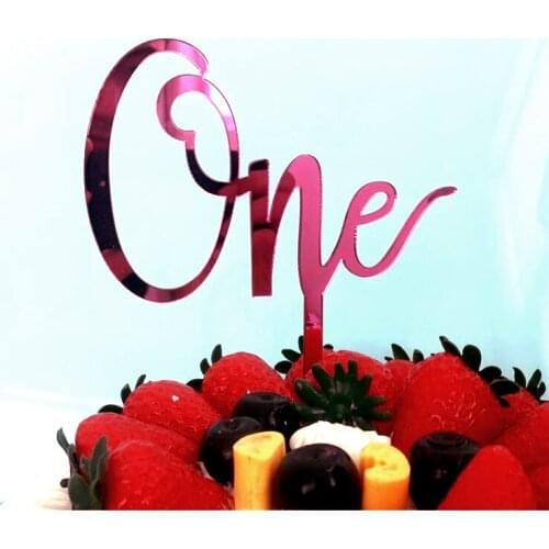 Gold Pink"One"Cake Topper Acrylic 1st Birthday party Cake Flag Decoration for Baby Shower Party Cupcake Toppers Supplies Wedding