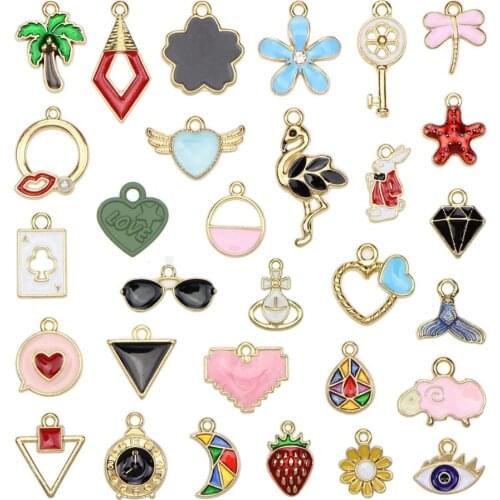 30pcs/lot Enamel Hearts Pendants Jewelry Findings Making Assorted DIY Handmade Alloy Charms Jewelry Ornaments Accessories