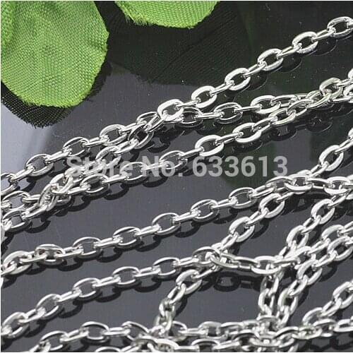 Free ship! *New* 20pcs/lot 3x2mm silver Plated Cable Chains Link 70cm metal copper necklace diy jewelry finding