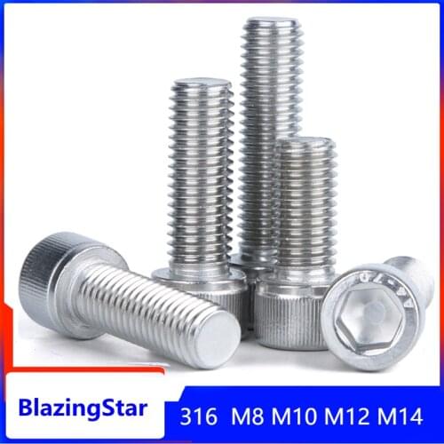 1PC M8 M10 M12 M14 316 Stainless Steel Hexagon Socket Head Screw Cup Head DIN912 Screw Cylinder Head Extension Bolt hardware
