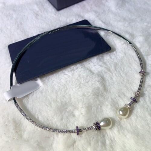 Brand 1:1High Quality Fashion Necklace Silver Color Fancy Pearls Open Choker Purple and Whtie Stones Necklace for Women Jewelry