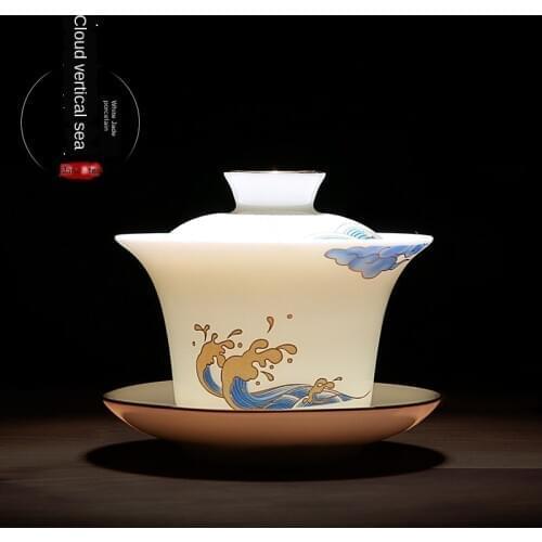 High White Porcelain Cover Bowl Jade Porcelain Cover Bowl Household Set Tea Maker Single Tea Cup Gaiwan sopera de ceramica