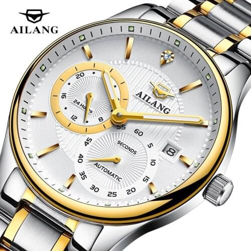 AILANG New Mens Business 30M Deep Waterproof 24 Hours Stainless Steel Strap Sapphire Glass Automatic Mechanical Watches 2007