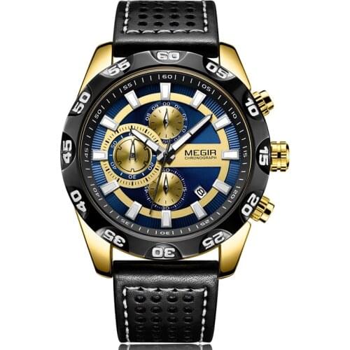 MEGIR Mens Watches Luxury Brand Mens Quartz Date Watches Man Waterproof Clock Men Sport Leather Starp Wrist Watch