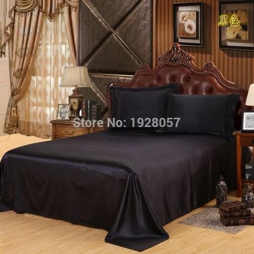 Custom-made Black only Bed sheet Solid Satin Queen/King Size Home Bedclothes Bed Linen Bed Sheet Cover No Pillowcas