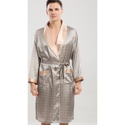 Men Sleepwear Mens Robes Silk Long Sleeve Nightgown Mens Bathrobe Kimono Home Bath Gown Printed Geometric Robes Men Sexy Robe