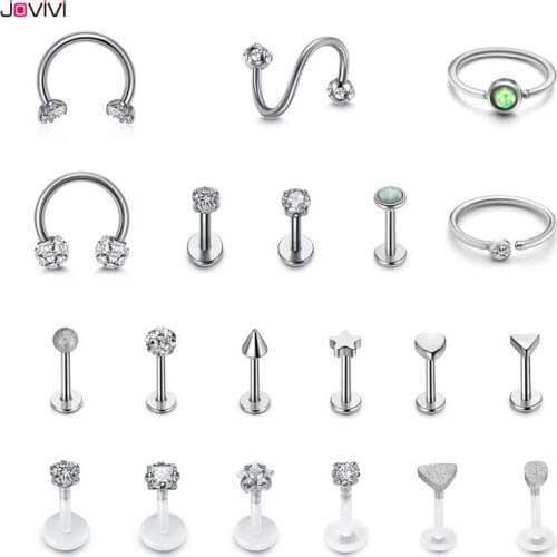 Jovivi Stainless Steel Acrylic 16Ga Nose Septum Ring Multi-Used Ear Studs Lip Ring Eyebrow Rings Body Piercing Jewelry 20 Pcs