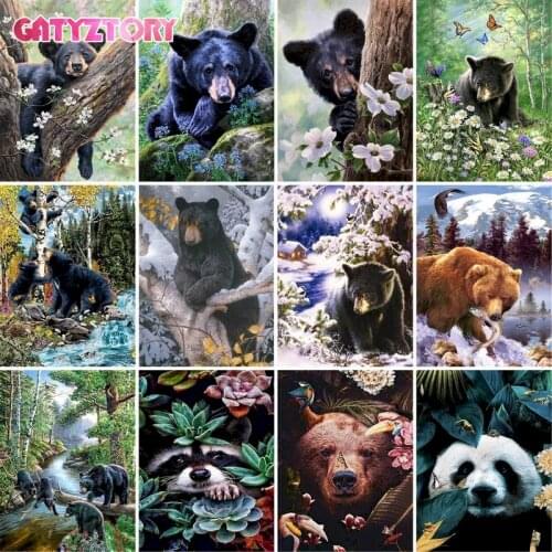 GATYZTORY DIY Frame Painting By Numbers Black Bear Animals Paint By Numbers On Canvas Crane 60x75cm Frame Number Painting