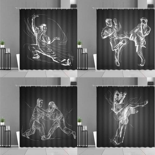 Chinese Kung Fu Shower Curtains A Martial Art Taiji Sport Scene Home Bathroom Decor Cloth Curtain Waterproof Screen With Hooks