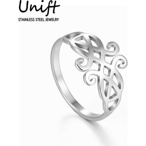 Unift Hollow Flower Pentagon Stainless Steel Ring For Women Jewelry Geometric Bijoux Femme Finger Ring Bague for Wedding Party
