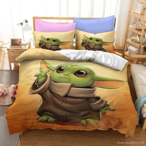 Disney Star Wars Baby Yoda Bedding Set Queen King Size Duvet Cover Set Soft Home Textile Bedclothes for Kids Adults Bedroom Gift