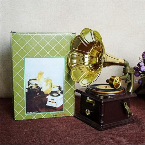 Gramophone Music Box Fur Elise Ornament Box Clockwork Phonograph Music Box Vintage Retro Style Birthday Gift Home Decor