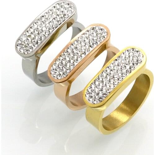Solid Fashion Flat Tag Ring Punk Finger Ring Gold Colour Lucky Crystal Ring For women Stainless Steel Ring Jewelry Wholesale