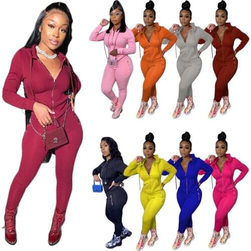 Solid Tracksuit Women Two Piece Set Spring Autumn Clothes Zipper Hooded Top and Pants Suit Casual Womens Sets Streetwear Outfit