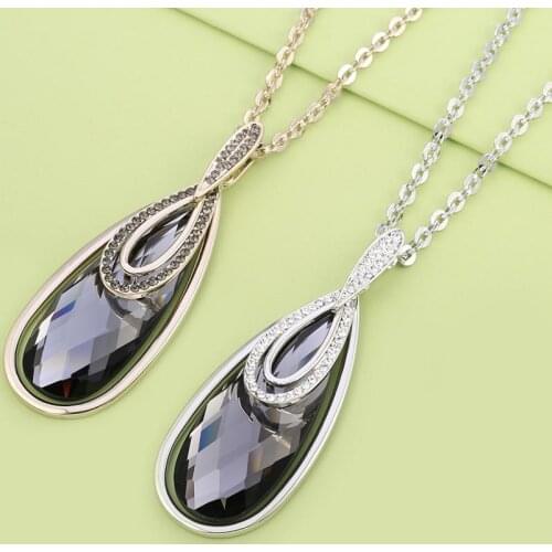 Elegant Big Water Drop Pendant Statement Necklace for Women Temperament Black Rhinestone Coffee Gold Jewelry Weddings Gift
