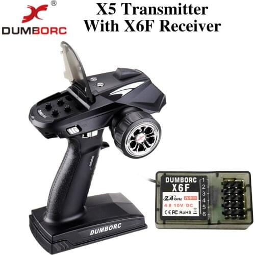 DUMBORC X5 2.4G 5CH Transmitter RC Radio Controller with X6F Receiver for 1/10 1/8 RC Crawler Axial SCX10 D90 Boat Tank DIY