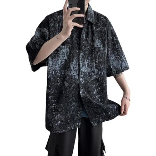 Men Top Shirt Color Rendering Short Sleeve Turn-down Collar Men Loose Casual Top Shirt Fashion рубашка мужская 2021