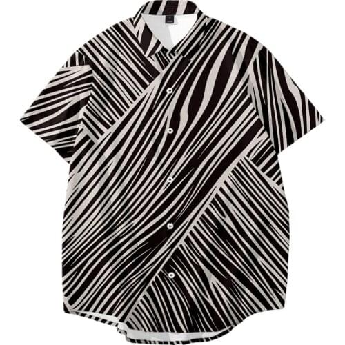 Men Fashion Black Striped Shirt Casual Short Sleeve Button Top Blouse Shirts Male Hawaiian Shirt Camisas De Hombre Large Size