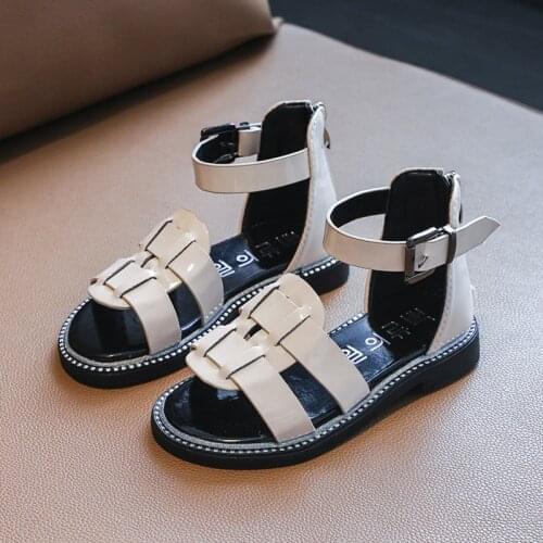 Elegant Girls Sandals Children Gladiator Roman Sandals Black White Pink Big Kids Summer Shoes Bright Skin Leather Soft Woven New