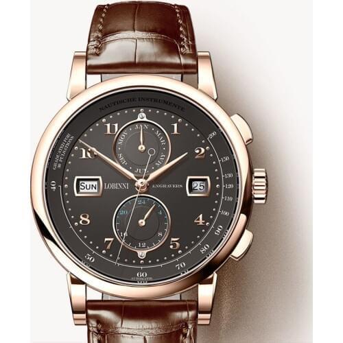 Switzerland LOBINNI Men Watch Luxury Brand Automatic Mechanical Mens Wirstwatches Sapphire Leather Tracymeter relogio L16001-2