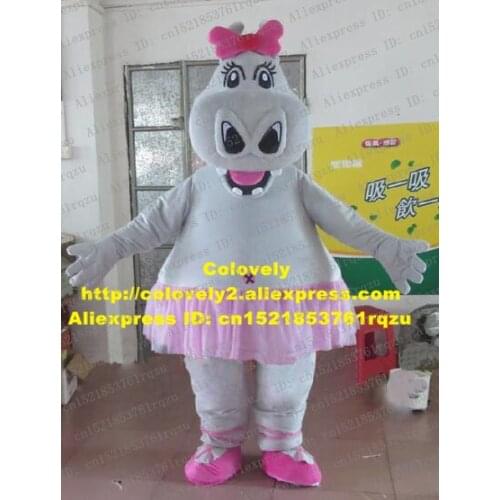 Strong White Girl Hippo River Horse Hippopotamus Mascot Costume Cartoon Character Mascotte Wide Thick Nose Open Deep Mouth ZZ209