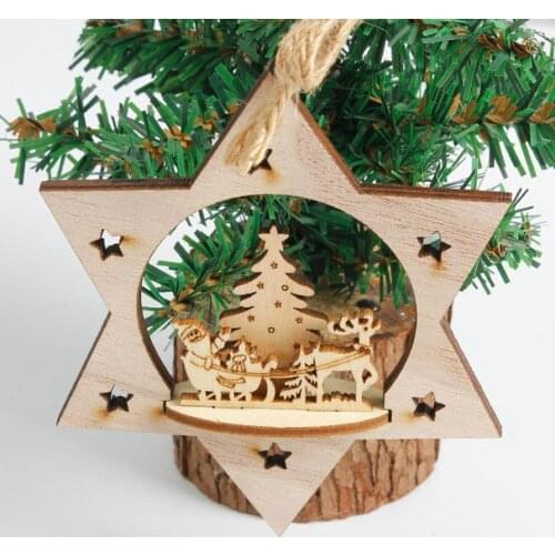 Snowflake Wood Embellishments Rustic Christmas Tree Hanging Ornament Decor drop shipping YH-459893