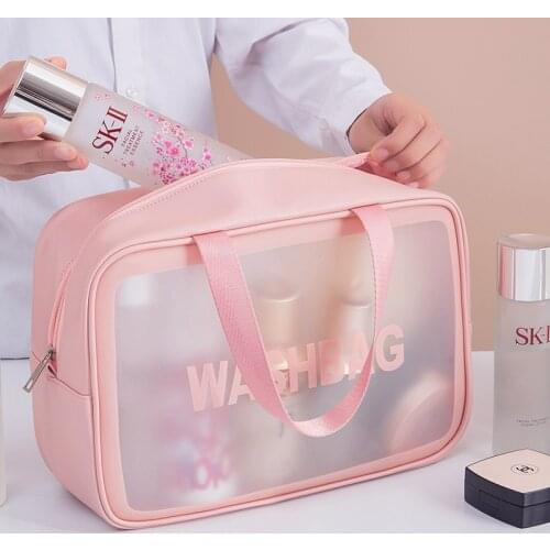 3 Sizes Ladies Large Capacity Pu Frosted Waterproof Cosmetic outdoors Bag Convenient Travel Makeup Storage Bag Female Wash Bag
