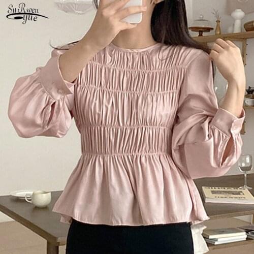 Office Lady Chiffon Shirt Female Spring New Long Sleeve Pleated Shirts For Women Fashion Elegant Women Blouses Tops Blusas 11020
