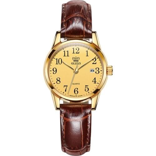 OLEVS Women Watches with Brown Leather Band Fashion Casual Simple Easy Reader Quartz Gold Wristwatch Gifts for Ladies