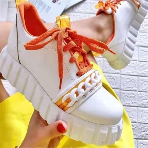 2021 New White Shoes Women Sneakers Platform zapatos de mujer Fashion Womens casual shoes Chain decoration Lace up