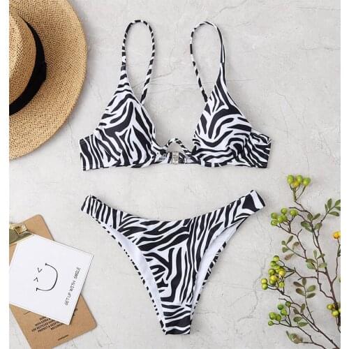 Summer Beach 2021 Two Pieces Womens Swimsuit Zebra-Stripe Bikini Set Push Up Swimwear Sexy Bathing Suit Maillot De Bain Femme