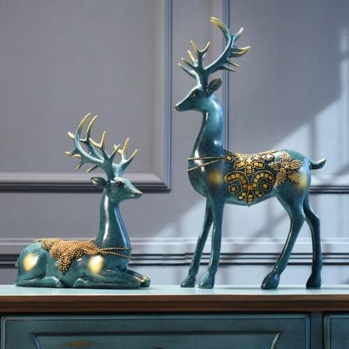 1Pair Nordic Deer Resing Statues European figurines Decor Crafts home decoration accessories modern Sculpture Desktop Ornament