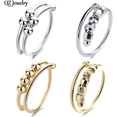 1pc Fidget Beads Rings Rotate Freely Anti Stress Anxiety Finger Ring for Women Girl Single Coil Spiral Fidget Ring Jewelry Gifts