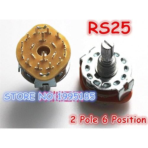 10pcs/Lot RS25 2P6T Band Switches Channel Rotary Switch 2 Pole 6 Position 2*6 gear