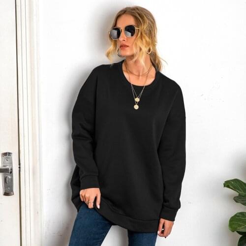 2021 Autumn And Winter New Womens T-shirt Simple Solid Color Long-sleeved Round Neck High Street Pullover Qn