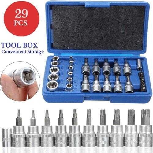 29PC 1/4 3/8 1/2 Socket Bit Set Torx Star Male Female Sockets Wrench Adapter Machine Motor Car Household Repair Tool