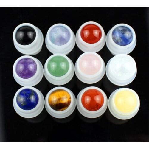 5PCS 10ml Natural Gemstone Essential Oil Roller Ball Bottles Transparent Perfumes Oil Liquids Roll On Bottles with Crystal Chips