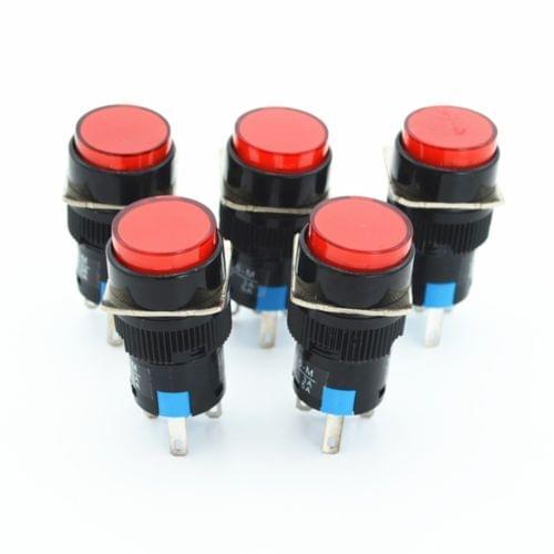 5Pcs DC12V Red Light 5 Pins Momentary Round Push Button Switches