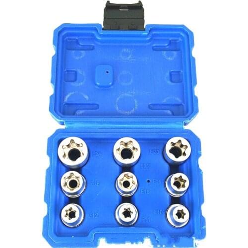 9Pcs E-Socket 1/2" Torx Star Bits Chromium-vanadium Steel Female Socket Nuts Set E10/E11/E12/E14/E16/E18/E20/E22/E24 Hand Tools