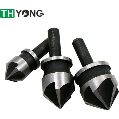 90 Degrees Countersink Chamfer Drill 12/16/19mm 5 Flute Round Shank Bevel Cutter Deburring Woodworking Hole Open Punching Tool