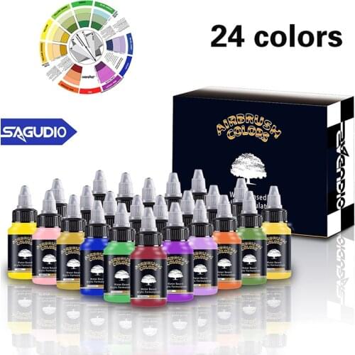 SAGUDIO 24*30ML/Bottle Airbrush Acrylic Painting for Wall/Shoes/Bags Arts Ink Pigment Ready to Airbrushing Colors Free Shipping